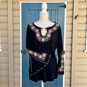 Eyeshadow Embroidered Black Boho Top Women’s Size 1X